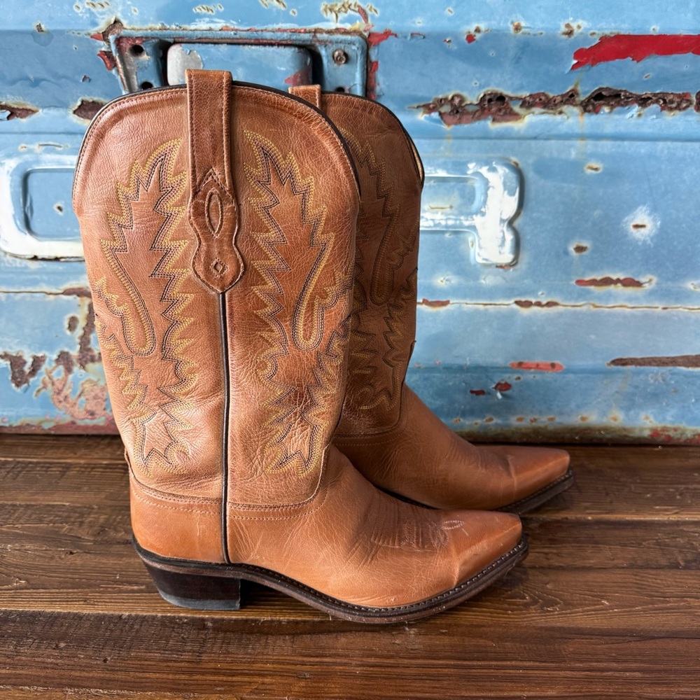 Old West Leather Western Boots | camel cognac brown | size 8.5 | snip toe - Picture 2 of 10